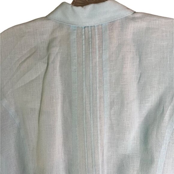 J. Jill Women's 100% Linen Blue Button Down Pintuck Blouse Size Medium - Picture 10 of 12